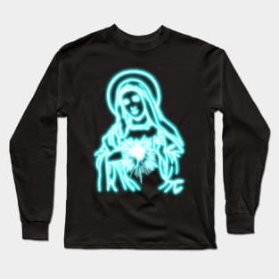 Blue Neon Virgin Mary Long Sleeve T-Shirt